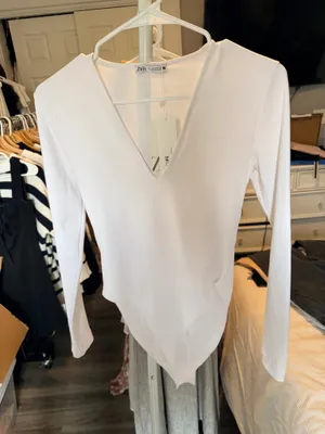 ZARA V-Neck White Bodysuit thumbnail 1