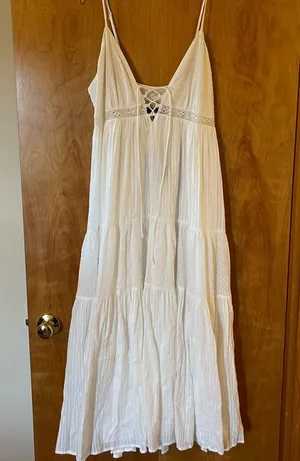 Lulus White Sleeveless Tiered Dress Boho Sexy Prairie Cottagecore Large FLAWS thumbnail 1