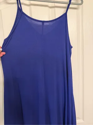 Royal Blue Spaghetti Strap Slip Dress XL | Flowy Rayon Tank Dress with Pockets thumbnail 10