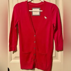 Abercrombie & Fitch Pink Button Up Sweater Cardigan w/ Quarter Sleeves thumbnail 2