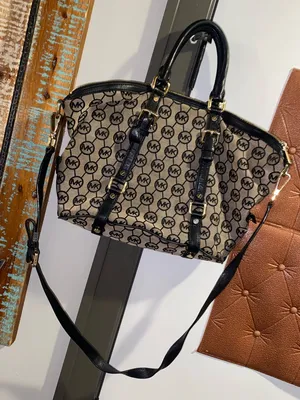 Michael Kors Black and Beige MK Monogram Satchel with Crossbody Strap thumbnail 3