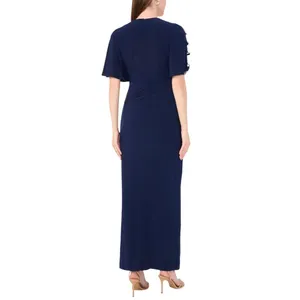 NWT MSK V-Neck Rhinestone Ladder Trim Side Slit Evening Gown Dress Navy Blue S thumbnail 2
