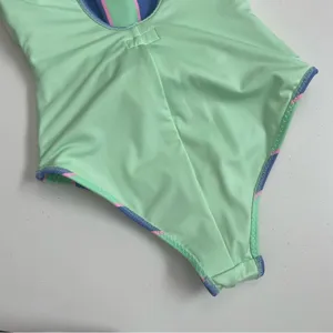 Fabletics Swimsuit Leotard Striped Tie Front Back Scoop Back Green Blue Pink thumbnail 11