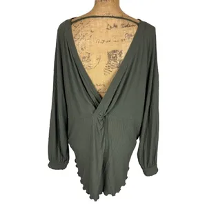 Free People Shimmy Shake Top‎ Army Green Ribbed Oversized Low Open Back Small thumbnail 3
