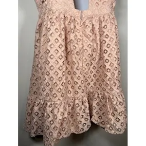 Showpo Peach Eyelet Lace Deep V-Neck Open Back Ruffle Mini Dress Size US 8‎ thumbnail 6