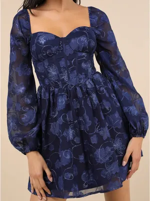 Lulus Decadent Charisma Navy Floral Embroidered Bustier Mini Dress thumbnail 1