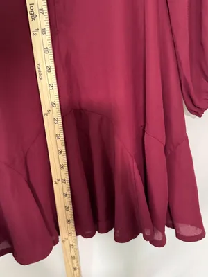 Altar'd State Long Sleeve Dress Size XS Burgundy Flowy Mini thumbnail 6