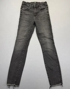 MOTHER High Waisted Looker Ankle Fray Night Hawk Skinny Jeans Gray‎ 23 READ thumbnail 1