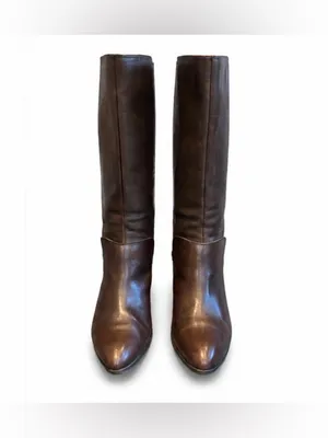 Nine West Size 8.5M Brown Leather Knee High Riding Boots Full Zip thumbnail 2