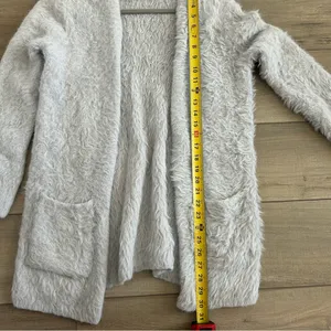 Free People Light Grey Super Soft Faux Fur Fuzzy Lounge Cardigan Sweater S thumbnail 8