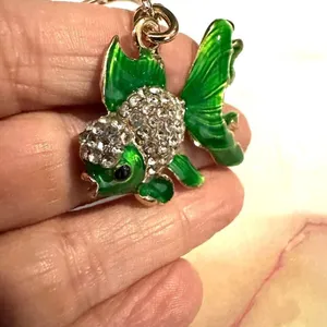 Green rhinestone fish keychain Gold thumbnail 5