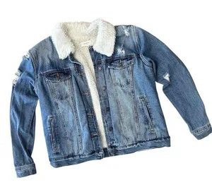 Pacsun Sherpa Denim Trucker Jacket Fleece Lined Size Large Distressed thumbnail 1