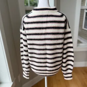 Everlane Cocoon Crew in Ivory Black Pink Stripe Alpaca Wool Sweater Size XS thumbnail 3