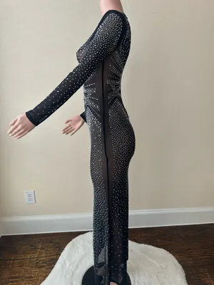 Brand New! Special Occasion Black Crystal Mesh Dress – Size Medium thumbnail 3