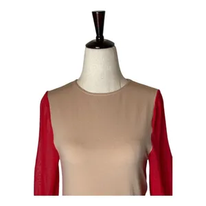 Wolford Bodysuit Women XS Tan‎ Red Sheer Sleeve Light Shadow Bodysuit Luxury thumbnail 4