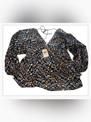 entro Black Geometric Print V-Neck Blouse with Multicolor Tiles thumbnail 2