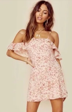 For Love & Lemons Aurora Floral Mini Dress Off Shoulder Ruffle XS thumbnail 1