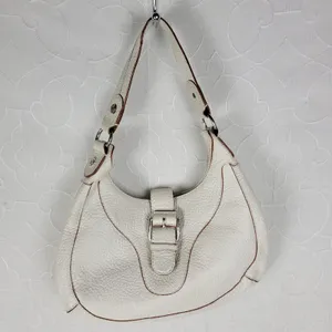 Michael Kors Womens Bag White Pebbled Leather Shoulder Hobo Fold Over Buckle thumbnail 14