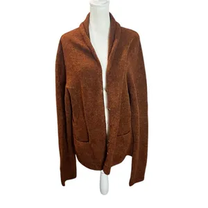 Eileen Fisher Wool Mohair Shawl Collar Button Cardigan Rust Brown Small thumbnail 2