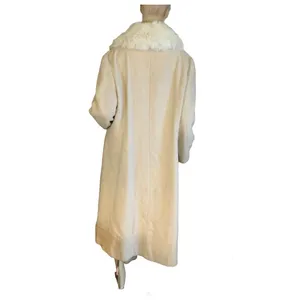 Vintage 1980'S Prime Source Ny Beige & Cream Wool & Rabbit Fur Collar Coat (L) thumbnail 4