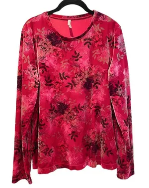 White‎ Stag Floral Print Long Sleeve Velvety Pullover Blouse Red Size Xl thumbnail 1