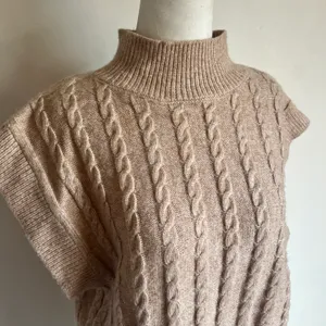 Cupcakes & Cashmere Tan-Beige Mock Neck Cable Knit Sweater Vest thumbnail 2