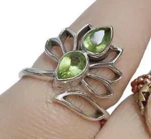 Natural Peridot Dual Stone Ring Silver August Birthstone Green Ring Adjustable 6 thumbnail 2