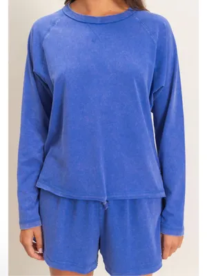 Double Zero Mineral Wash Raw Edge Lounge Set Cobalt Blue – Medium thumbnail 6