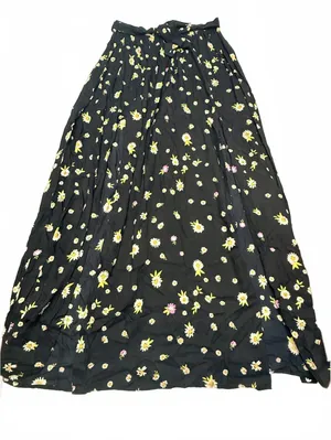 Black Floral Maxi Skirt with Side Slit and Tie Waist thumbnail 1