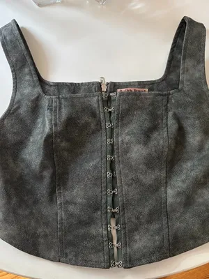 Bailey Rose gray faux/vegan leather cropped corset going out top women's medium thumbnail 1