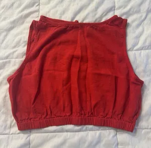 Petal & Pup Red Linen Crop Top Women's Large Sleeveless High Neckline Patriotic thumbnail 1