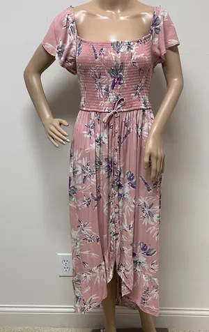 Xhilaration Smocked Blush Pink Floral Hi-Lo Dress XL thumbnail 1