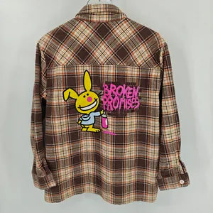 Broken Promises x‎ Happy Bunny Graffiti Brown Flannel Shirt. Size M. thumbnail 3