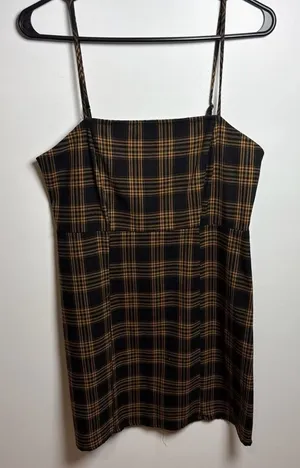 Forever 21 Women's Brown and Black Plaid Square Neck Sleeveless Mini Dress thumbnail 1