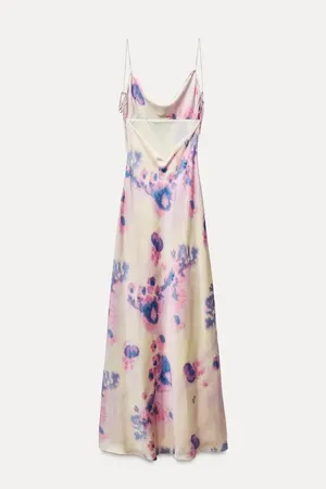 Zara maxi dress satin bodycon open back cowl neck tie dye summer evening thumbnail 14