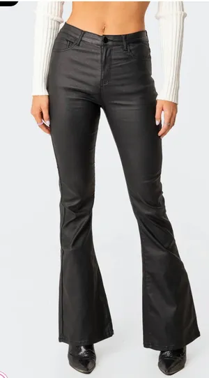 Edikted Black Leather Flare Pants thumbnail 1