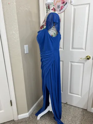 NWT Azazie Royal Blue Chiffon Maxi Dress Size A16 Evening Gown Slit thumbnail 5