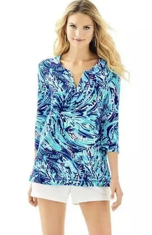 Lilly Pulitzer Justina tunic in navy crash the bash thumbnail 1