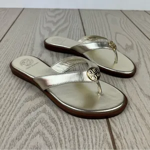 Tory Burch Benton Metallic Leather Thong Flip Flop Sandals 5M Spark Gold $249 thumbnail 2