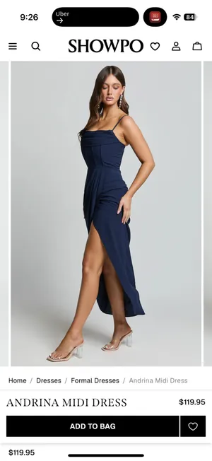 NWT Showpo ANDRINA MIDI DRESS High Low Wrap Corset Dress In Navy thumbnail 4