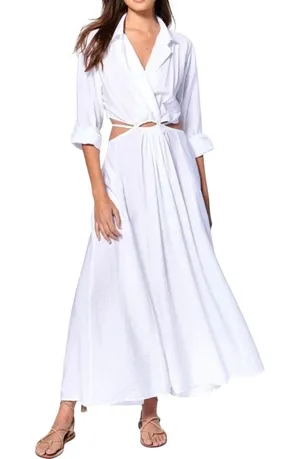 NWT Young Fabulous & Broke‎ White Derby Maxi Shirt Dress Cutout Waist Size Small thumbnail 1