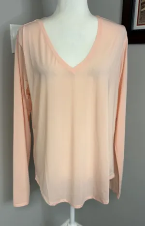 Zyia Active Peach Striped V-Neck Long Sleeve Top XXL Athleisure Yoga Training thumbnail 1