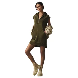 Daily Practice Anthropologie Meru Zip-Front Mini Dress Olive Green Size Large thumbnail 3