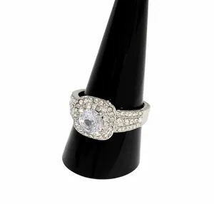 CZ Halo Engagement Ring Womens Size 10 Clear Stone Silver plated sparkly Pavé thumbnail 4