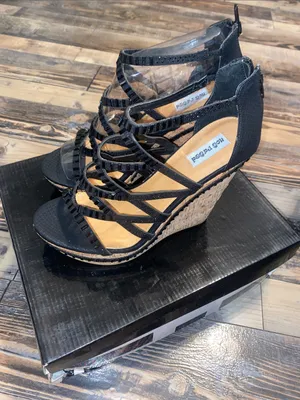 Not Rated Black Strappy Cork-Platform Wedge Sandals thumbnail 3