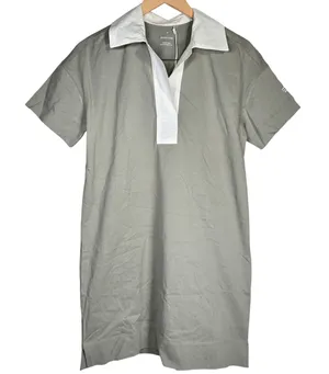 EVERLANE Organic Cotton‎ Polo T Shirt Dress Short Sleeve White Collar Fog XS thumbnail 1