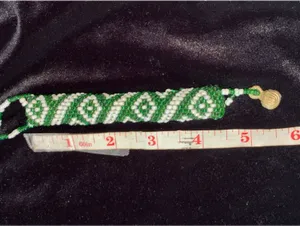Vintage Handwoven Peyote Stitch Seed Bead Necklace Boho Geometric w/ Bell thumbnail 5