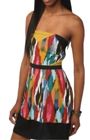 VTG Y2K Urban Outfitters Silence + Noise Tribal Print Ikat Strapless Dress thumbnail 1