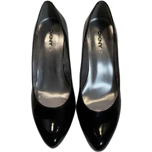 DKNYC Black Patent Pointed Toe Pump Slim Stacked Heel Pumps Stacy size 8 Office thumbnail 4