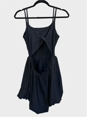 Size M Halara Double Strap Bubble Skirt Mini Dress Black thumbnail 2